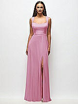 Front View Thumbnail - Powder Pink Contoured Wide Strap Sweetheart Maxi Dress