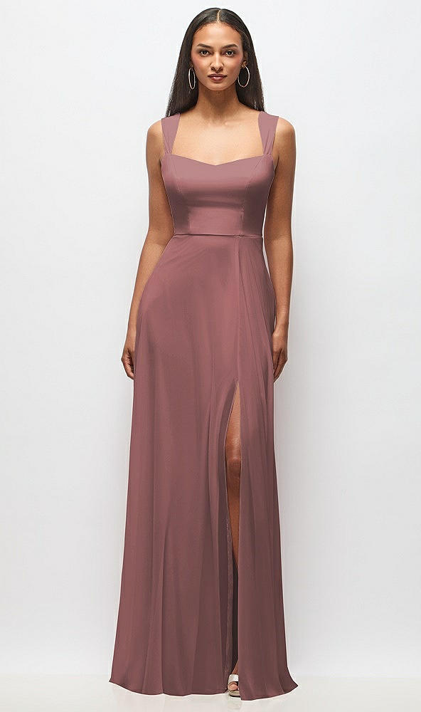 Front View - Rosewood Contoured Wide Strap Sweetheart Maxi Dress