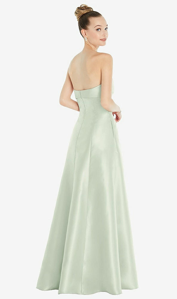 Back View - Mint Green Bow Cuff Strapless Satin Ball Gown with Pockets