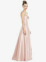 Side View Thumbnail - Blush Bow Cuff Strapless Satin Ball Gown with Pockets