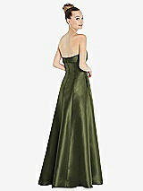 Rear View Thumbnail - Olive Green Bow Cuff Strapless Satin Ball Gown with Pockets