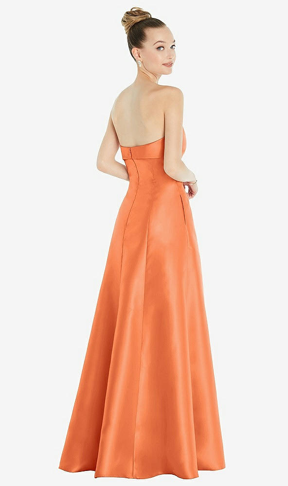 Back View - Portofino Orange Bow Cuff Strapless Satin Ball Gown with Pockets