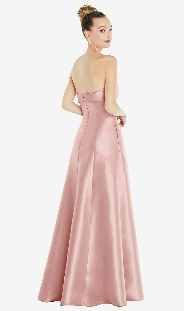 Back View - Rose Bow Cuff Strapless Satin Ball Gown with Pockets