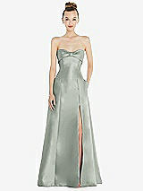 Front View Thumbnail - Willow Green Bow Cuff Strapless Satin Ball Gown with Pockets