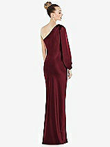 Rear View Thumbnail - Cabernet One-Shoulder Puff Sleeve Maxi Bias Dress with Side Slit