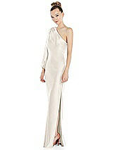 Side View Thumbnail - Ivory One-Shoulder Puff Sleeve Maxi Bias Dress with Side Slit