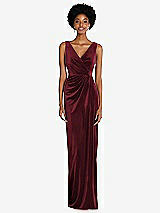 Front View Thumbnail - Cabernet Draped Skirt Faux Wrap Velvet Maxi Dress