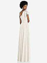 Rear View Thumbnail - Ivory Draped One-Shoulder Flutter Sleeve Maxi Dress with Front Slit