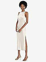 Front View Thumbnail - Ivory Jewel Neck Sleeveless Midi Dress with Bias Skirt