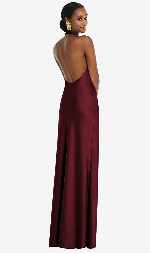 Back View - Cabernet Scarf Tie Stand Collar Maxi Dress with Front Slit