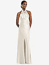 Front View Thumbnail - Ivory Scarf Tie Stand Collar Maxi Dress with Front Slit