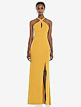 Front View Thumbnail - NYC Yellow Criss Cross Halter Princess Line Trumpet Gown