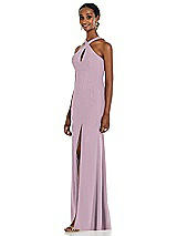 Side View Thumbnail - Suede Rose Criss Cross Halter Princess Line Trumpet Gown