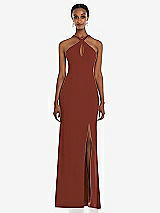 Front View Thumbnail - Auburn Moon Criss Cross Halter Princess Line Trumpet Gown