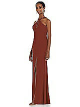 Side View Thumbnail - Auburn Moon Criss Cross Halter Princess Line Trumpet Gown