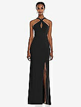 Front View Thumbnail - Black Criss Cross Halter Princess Line Trumpet Gown