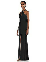 Side View Thumbnail - Black Criss Cross Halter Princess Line Trumpet Gown