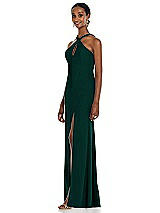 Side View Thumbnail - Evergreen Criss Cross Halter Princess Line Trumpet Gown