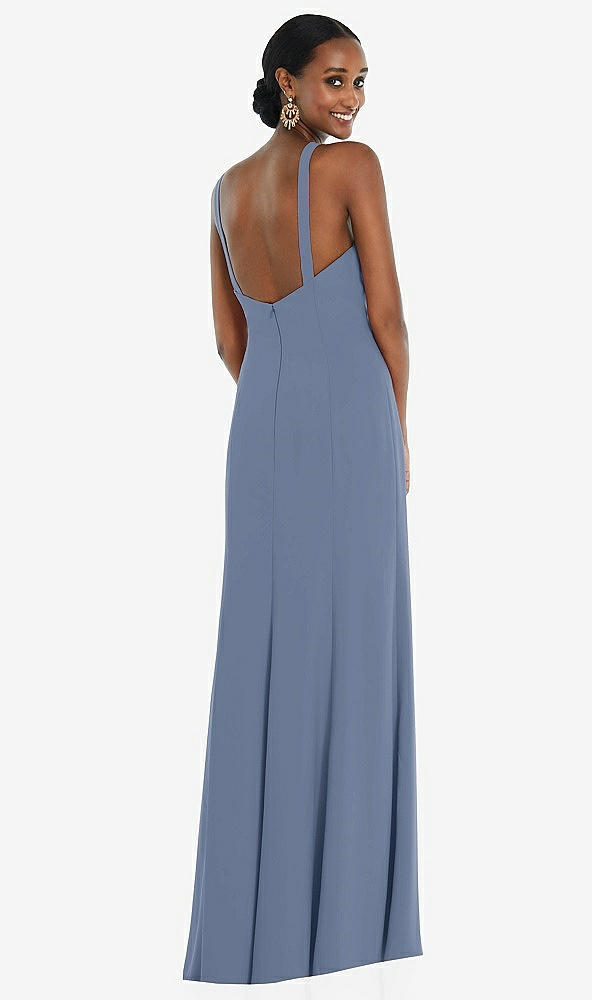 Back View - Larkspur Blue Criss Cross Halter Princess Line Trumpet Gown