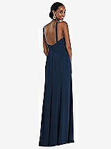 Rear View Thumbnail - Midnight Navy Criss Cross Halter Princess Line Trumpet Gown