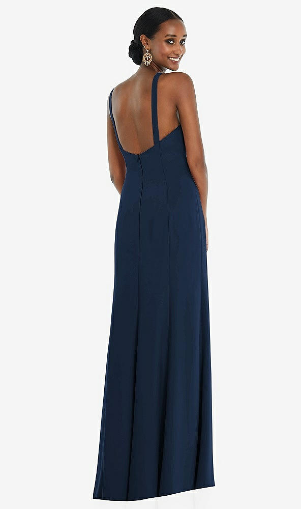 Back View - Midnight Navy Criss Cross Halter Princess Line Trumpet Gown