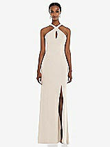 Front View Thumbnail - Oat Criss Cross Halter Princess Line Trumpet Gown