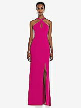 Front View Thumbnail - Think Pink Criss Cross Halter Princess Line Trumpet Gown