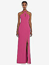 Front View Thumbnail - Tea Rose Criss Cross Halter Princess Line Trumpet Gown