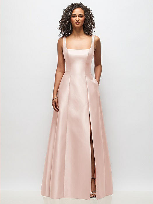 Sleeveless Square-Neck Princess Line Gown with Pockets