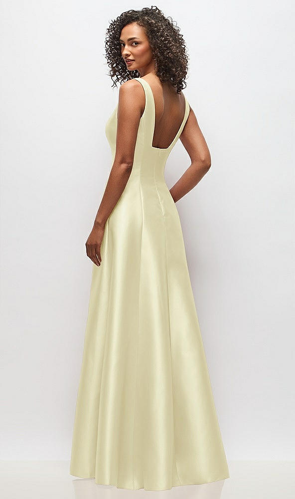 Back View - Butter Yellow Sleeveless Square-Neck Princess Line Gown with Pockets