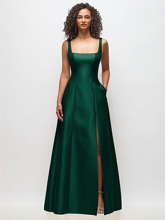 Sleeveless Square-Neck Princess Line Gown with Pockets