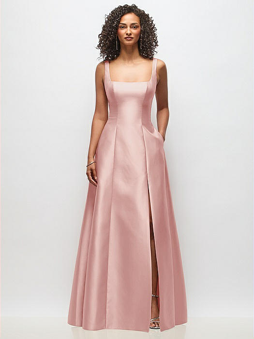 Sleeveless Square-Neck Princess Line Gown with Pockets