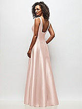Rear View Thumbnail - Blush Sleeveless Square-Neck Princess Line Gown with Pockets