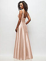 Rear View Thumbnail - Cameo Sleeveless Square-Neck Princess Line Gown with Pockets