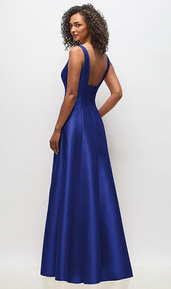 Back View - Cobalt Blue Sleeveless Square-Neck Princess Line Gown with Pockets