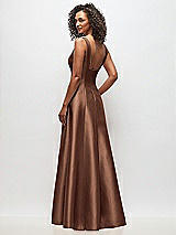 Rear View Thumbnail - Cognac Sleeveless Square-Neck Princess Line Gown with Pockets