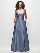 Front View Thumbnail - Larkspur Blue Sleeveless Square-Neck Princess Line Gown with Pockets