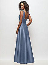 Rear View Thumbnail - Larkspur Blue Sleeveless Square-Neck Princess Line Gown with Pockets