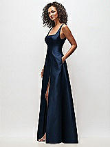 Side View Thumbnail - Midnight Navy Sleeveless Square-Neck Princess Line Gown with Pockets