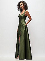 Side View Thumbnail - Olive Green Sleeveless Square-Neck Princess Line Gown with Pockets