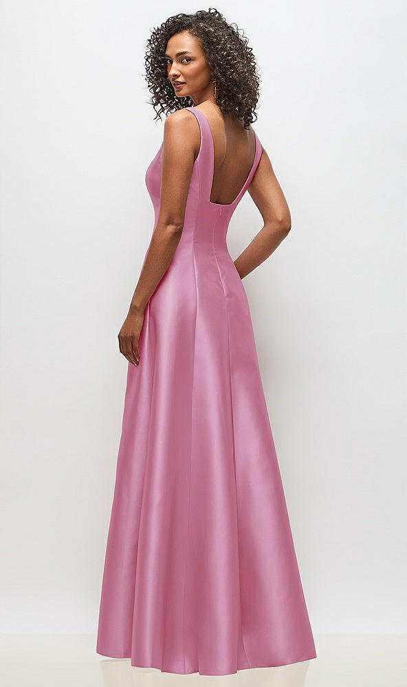 Back View - Powder Pink Sleeveless Square-Neck Princess Line Gown with Pockets