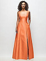 Front View Thumbnail - Portofino Orange Sleeveless Square-Neck Princess Line Gown with Pockets