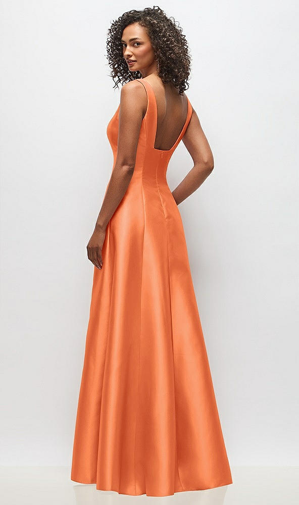 Back View - Portofino Orange Sleeveless Square-Neck Princess Line Gown with Pockets