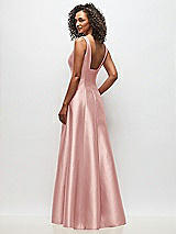 Rear View Thumbnail - Rose Sleeveless Square-Neck Princess Line Gown with Pockets