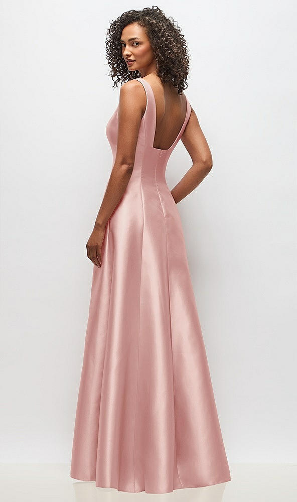 Back View - Rose Sleeveless Square-Neck Princess Line Gown with Pockets