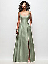 Front View Thumbnail - Sage Sleeveless Square-Neck Princess Line Gown with Pockets
