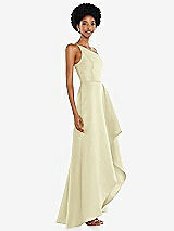 Alt View 2 Thumbnail - Butter Yellow One-Shoulder Satin Gown with Draped Front Slit and Pockets