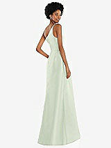 Alt View 3 Thumbnail - Mint Green One-Shoulder Satin Gown with Draped Front Slit and Pockets