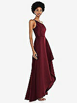 Alt View 2 Thumbnail - Cabernet One-Shoulder Satin Gown with Draped Front Slit and Pockets