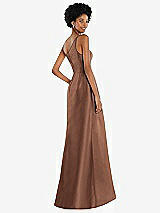 Alt View 3 Thumbnail - Cognac One-Shoulder Satin Gown with Draped Front Slit and Pockets